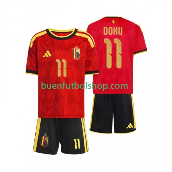 Camiseta de Fútbol Bélgica Jeremy Doku 11 World Cup 2026 Primera Equipación Manga Corta Niño