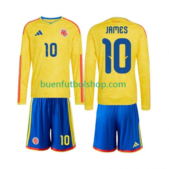 Camiseta de Fútbol Colombia James Rodriguez 10 World Cup 2026 Primera Equipación Manga Larga Niño