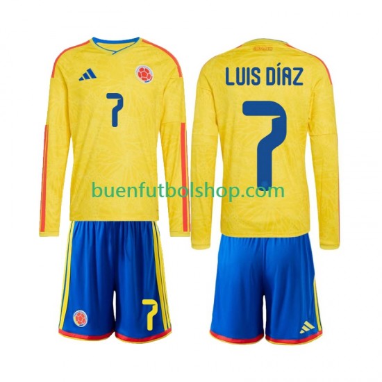 Camiseta de Fútbol Colombia Luis Diaz 7 World Cup 2026 Primera Equipación Manga Larga Niño