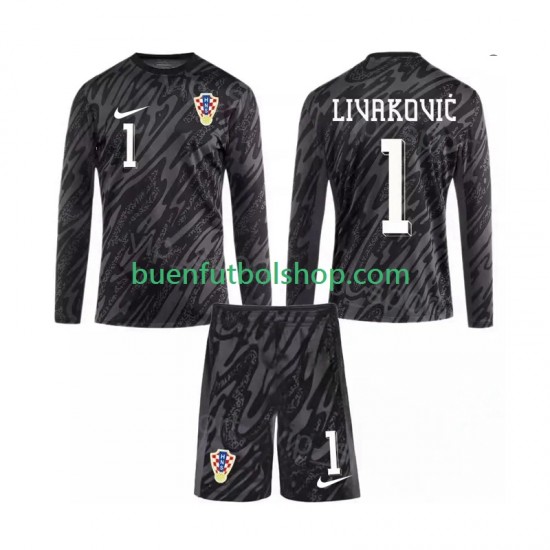 Camiseta de Fútbol Croacia Portero DOMINIK LIVAKOVIC 1 2024 Tercera Equipación Manga Larga Niño