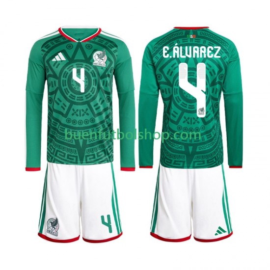 Camiseta de Fútbol México Edson Alvarez 4 World Cup 2026 Primera Equipación Manga Larga Niño