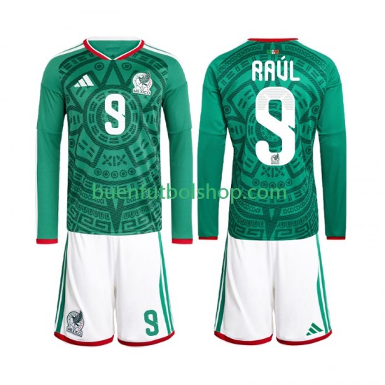Camiseta de Fútbol México Raul Jimenez 9 World Cup 2026 Primera Equipación Manga Larga Niño