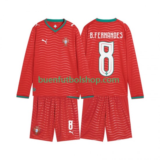 Camiseta de Fútbol Portugal Bruno Fernandes 8 World Cup 2026 Primera Equipación Manga Larga Niño