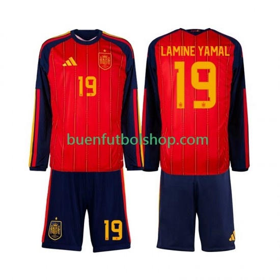 Camiseta de Fútbol España Lamine Yamal 19 World Cup 2026 Primera Equipación Manga Larga Niño