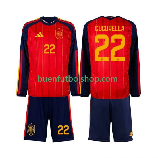 Camiseta de Fútbol España Marc Cucurella 22 World Cup 2026 Primera Equipación Manga Larga Niño