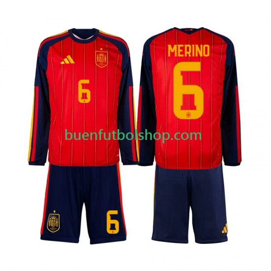 Camiseta de Fútbol España Mikel Merino 6 World Cup 2026 Primera Equipación Manga Larga Niño