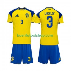 Camiseta de Fútbol Suecia Victor Lindelof 3 2026 Primera Equipación Manga Corta Niño