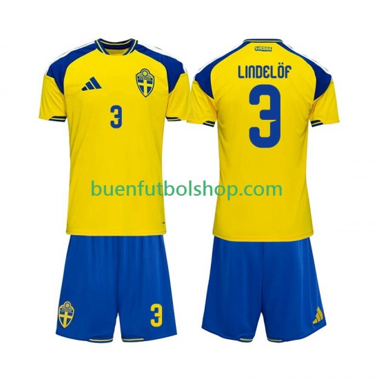 Camiseta de Fútbol Suecia Victor Lindelof 3 2026 Primera Equipación Manga Corta Niño