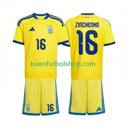 Camiseta de Fútbol Ucrania Oleksandr Zinchenko 16 World Cup 2026 Primera Equipación Manga Corta Niño