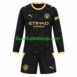 Camiseta de Fútbol Manchester City 2026-2027 Segunda Equipación Manga Larga Niño