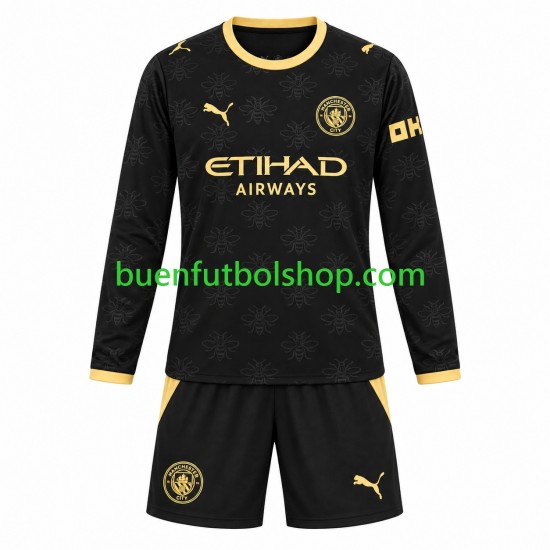 Camiseta de Fútbol Manchester City 2026-2027 Segunda Equipación Manga Larga Niño