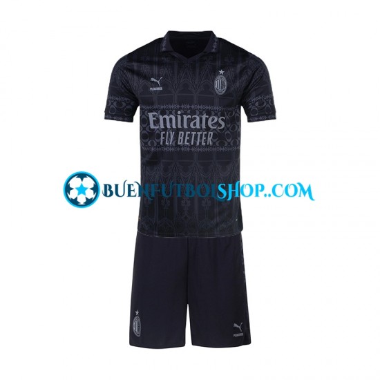 Camiseta de Fútbol AC Milan 2023-2024 Cuarta Equipación Negro Manga Corta Niño