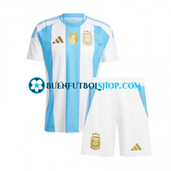 Camiseta de Fútbol Argentina Copa America 2024 Primera Equipación Azul Blanco Manga Corta Niño