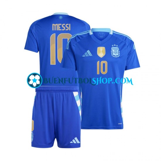 Camiseta de Fútbol Argentina Lionel Messi 10 Copa America 2024 Segunda Equipación Azul Manga Corta Niño