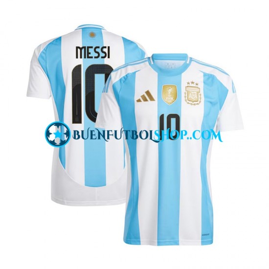 Camiseta de Fútbol Argentina Lionel Messi 10 Copa America 2024 Primera Equipación Azul Blanco Manga Corta Hombre