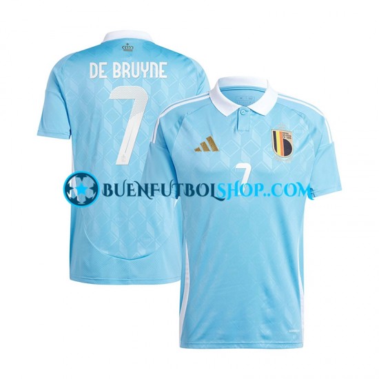 Camiseta de Fútbol Bélgica De Bruyne 7 Euro 2024 Segunda Equipación Azul Manga Corta Hombre