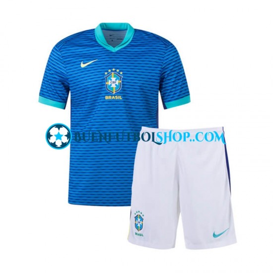 Camiseta de Fútbol Brasil Copa America 2024 Segunda Equipación Azul Manga Corta Niño