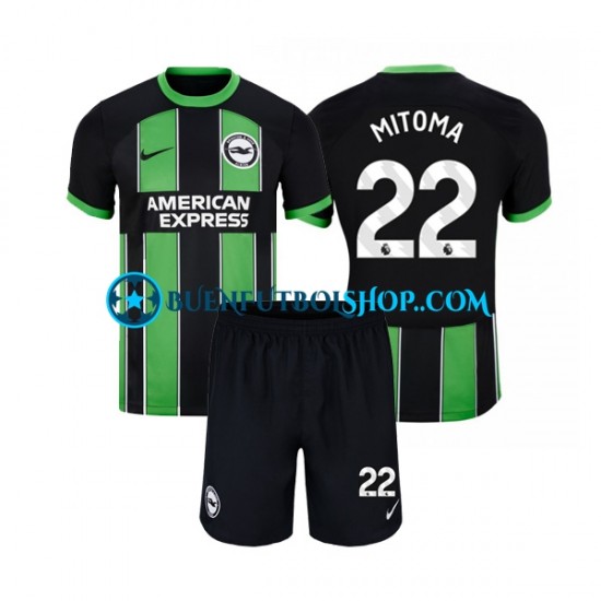 Camiseta de Fútbol Brighton Hove Albion Mitoma 22 2023-2024 Segunda Equipación Manga Corta Niño