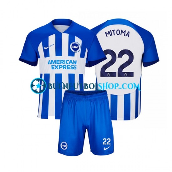 Camiseta de Fútbol Brighton Hove Albion Mitoma 22 2023-2024 Primera Equipación Manga Corta Niño