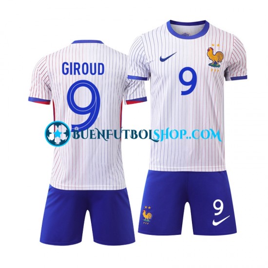 Camiseta de Fútbol Francia Olivier Giroud 9 Euro 2024 Segunda Equipación Blanco Manga Corta Niño