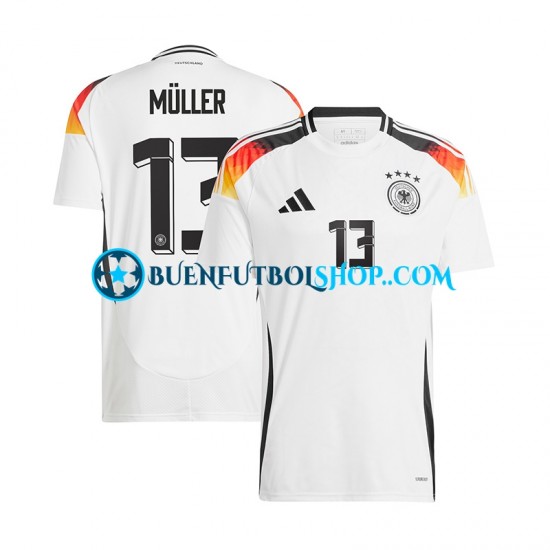 Camiseta de Fútbol Alemania Thomas Muller 13 Euro 2024 Primera Equipación Blanco Manga Corta Hombre