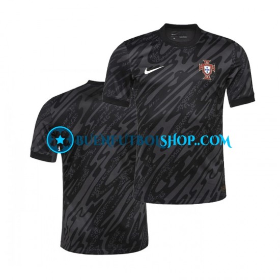 Camiseta de Fútbol Portugal Portero Euro 2024 Segunda Equipación Negro Manga Corta Hombre