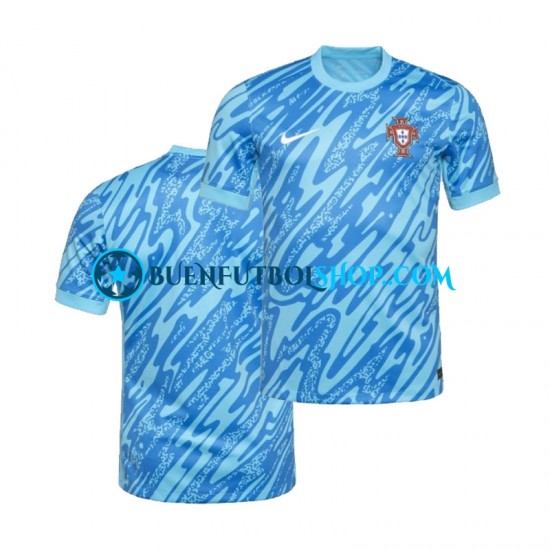 Camiseta de Fútbol Portugal Portero Euro 2024 Tercera Equipación Azul Manga Corta Hombre