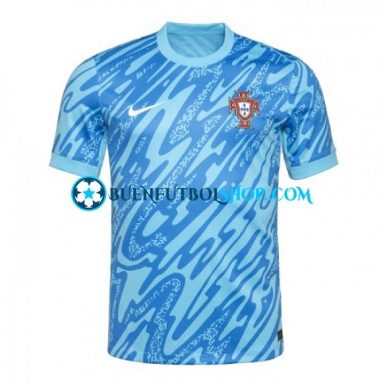 Camiseta de Fútbol Portugal Portero Euro 2024 Tercera Equipación Azul Manga Corta Hombre