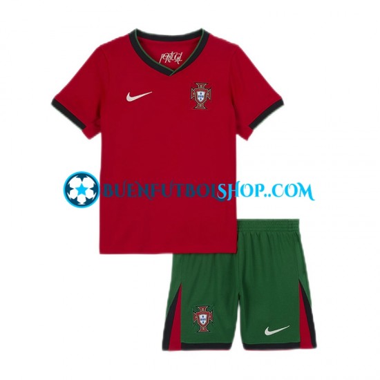 Camiseta de Fútbol Portugal Euro 2024 Primera Equipación Rojo Manga Corta Niño