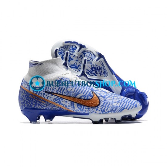 Nike Air Zoom Mercurial Superfly IX Elite FG Oro Azul Blanco Botas de Fútbol