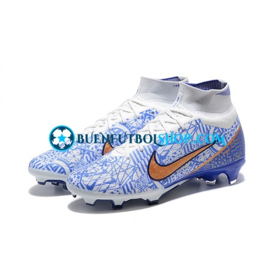 Nike Air Zoom Mercurial Superfly IX Elite FG Oro Azul Blanco Botas de Fútbol