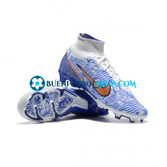 Nike Air Zoom Mercurial Superfly IX Elite FG Oro Azul Blanco Botas de Fútbol