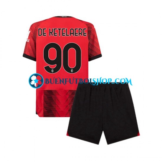 Camiseta de Fútbol AC Milan Charles De Ketelaere 90 2023-2024 Primera Equipación Manga Corta Niño