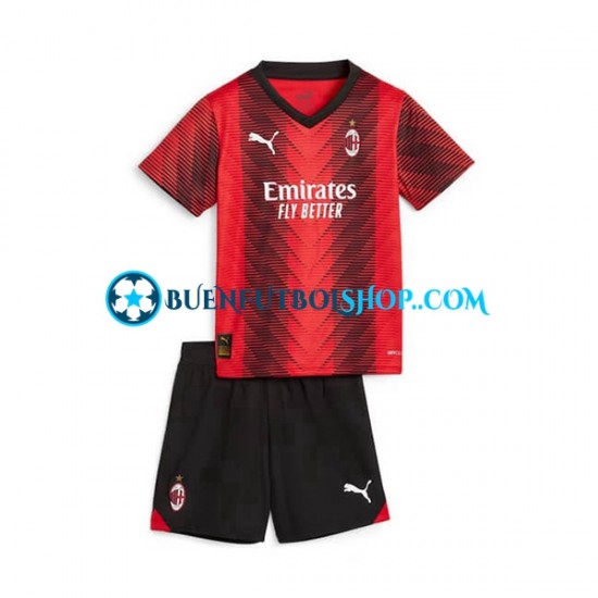 Camiseta de Fútbol AC Milan 2023-2024 Primera Equipación Manga Corta Niño