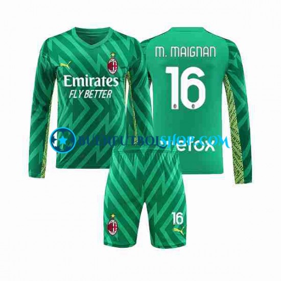 Camiseta de Fútbol AC Milan Portero Mike Maignan 16 2023-2024 Primera Equipación Manga Larga Niño