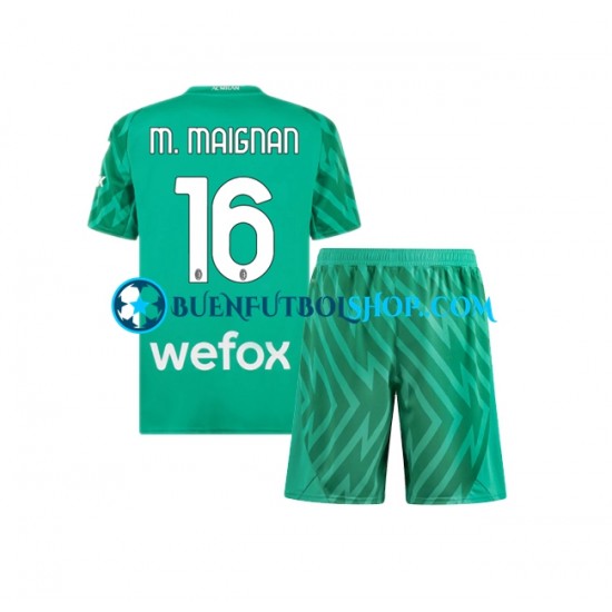 Camiseta de Fútbol AC Milan Portero Mike Maignan 16 2023-2024 Primera Equipación Manga Corta Niño