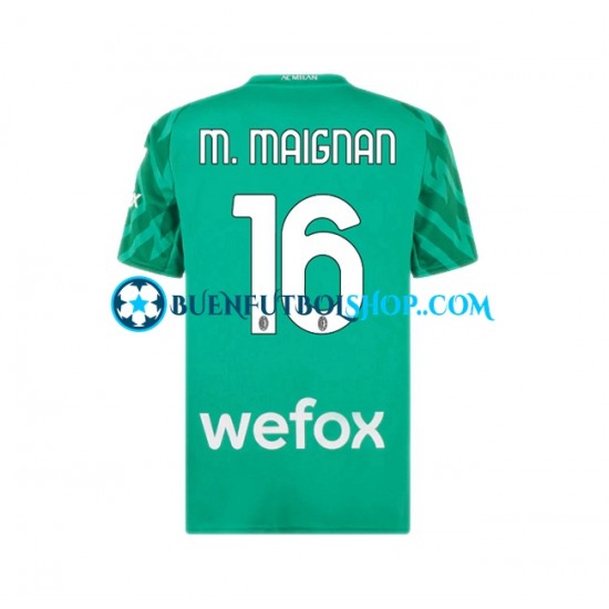 Camiseta de Fútbol AC Milan Portero Mike Maignan 16 2023-2024 Primera Equipación Manga Corta Hombre