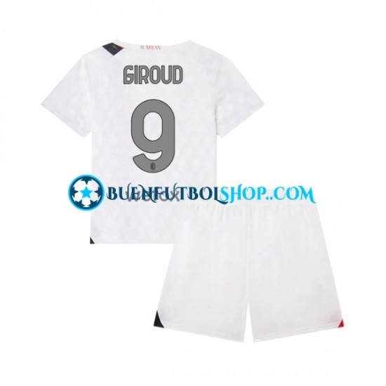 Camiseta de Fútbol AC Milan Olivier Giroud 9 2023-2024 Segunda Equipación Manga Corta Niño