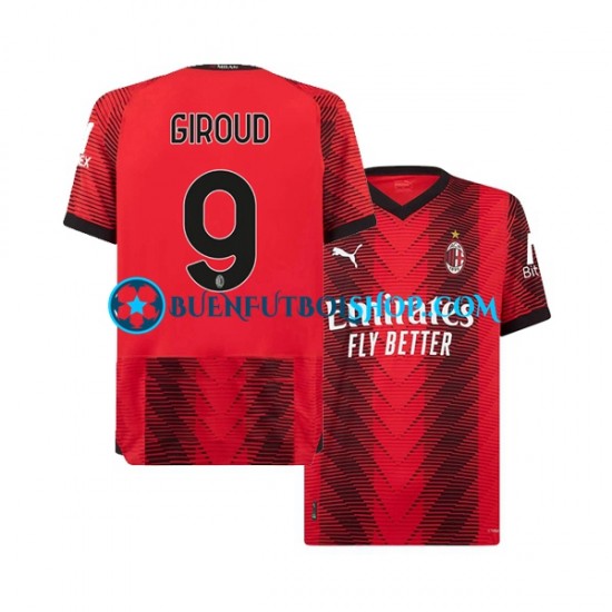 Camiseta de Fútbol AC Milan Olivier Giroud 9 2023-2024 Primera Equipación Manga Corta Hombre