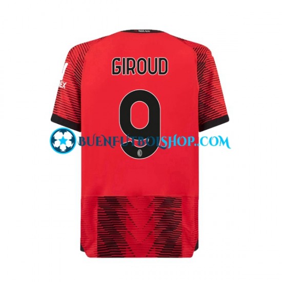 Camiseta de Fútbol AC Milan Olivier Giroud 9 2023-2024 Primera Equipación Manga Corta Hombre