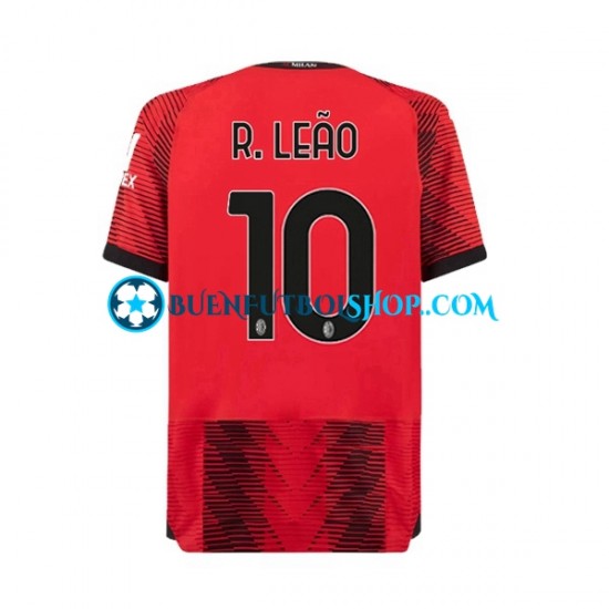 Camiseta de Fútbol AC Milan Rafael Leao 10 2023-2024 Primera Equipación Manga Corta Hombre