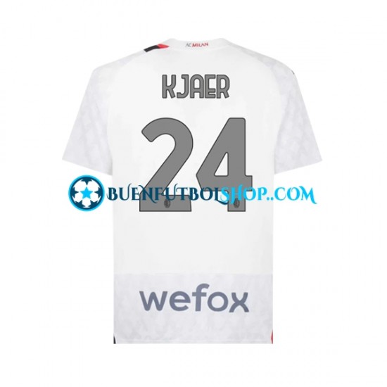 Camiseta de Fútbol AC Milan Simon Kjaer 24 2023-2024 Segunda Equipación Manga Corta Hombre