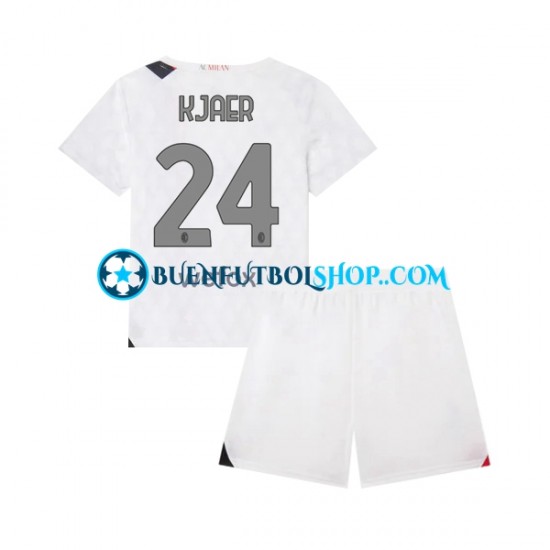 Camiseta de Fútbol AC Milan Simon Kjaer 24 2023-2024 Segunda Equipación Manga Corta Niño