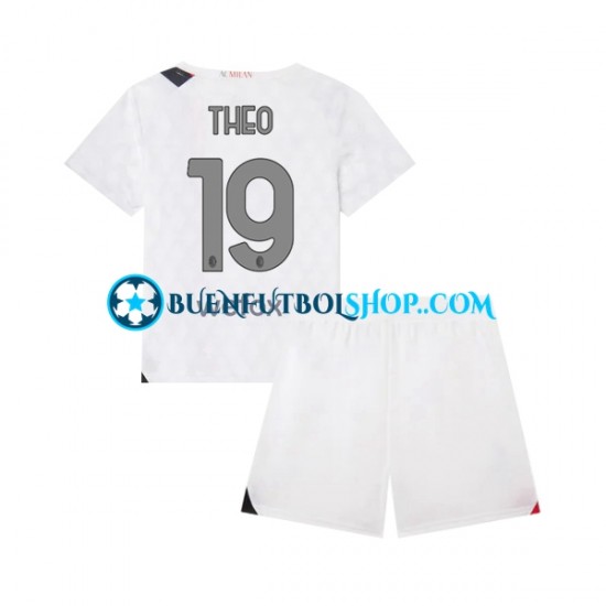 Camiseta de Fútbol AC Milan Theo 19 2023-2024 Segunda Equipación Manga Corta Niño