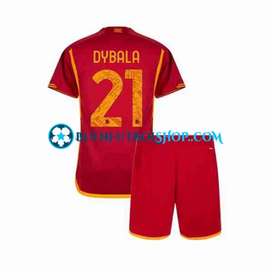 Camiseta de Fútbol AS Roma Paulo Dybala 21 2023-2024 Primera Equipación Manga Corta Niño