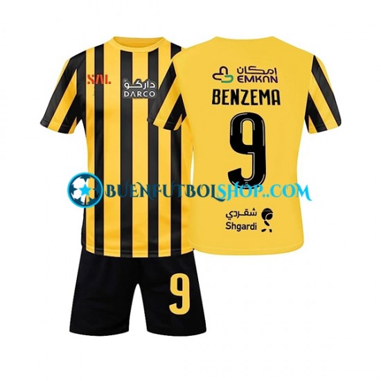 Camiseta de Fútbol Al-Ittihad Benzema 9 2022-2023 Primera Equipación Manga Corta Niño