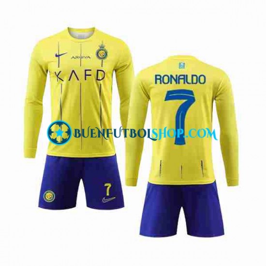 Camiseta de Fútbol Al-Nassr Cristiano Ronaldo 7 2023-2024 Primera Equipación Manga Larga Niño