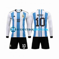 Camiseta de Fútbol Argentina 3 Stars Lionel Messi 10 World Cup 2022 Primera Equipación Manga Larga Niño Camiseta de Fútbol Argentina 3 Stars Lionel Messi 10 World Cup 2022 Primera Equipación Manga Larga Niño
