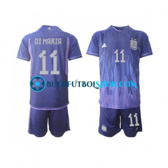 Camiseta de Fútbol Argentina Di Maria 11 World Cup 2022 Segunda Equipación Manga Corta Niño