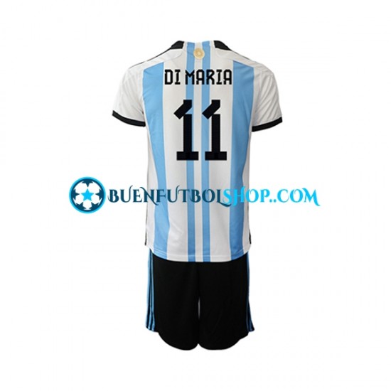 Camiseta de Fútbol Argentina Di Maria 11 World Cup 2022 Primera Equipación Manga Corta Niño